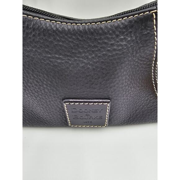 Y2K Dooney & Bourke Black Pebbled Leather Mini East West Slouch Hobo Duck Charm - Picture 4 of 14